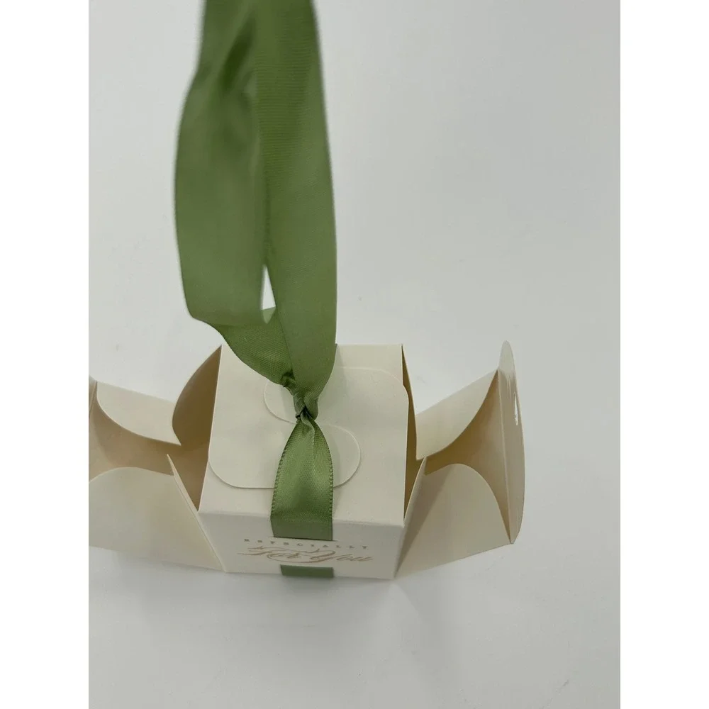 50 Pack White Especially For You Favor Boxes with‎ Green Ribbon 2.5 Inch